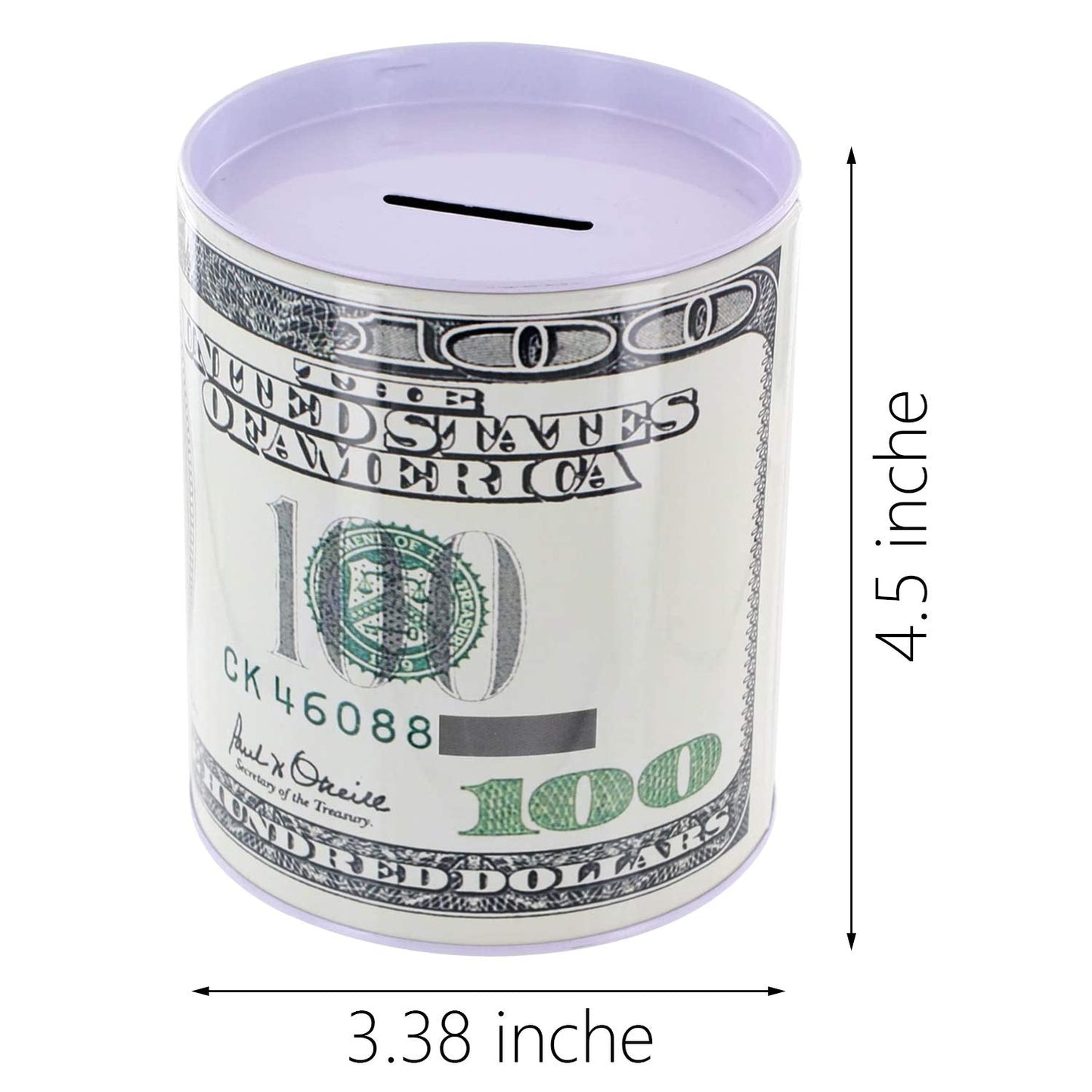 Metal Money Coin Bank by Kole Imports – One Hundred Dollar Bill Tin Bank
