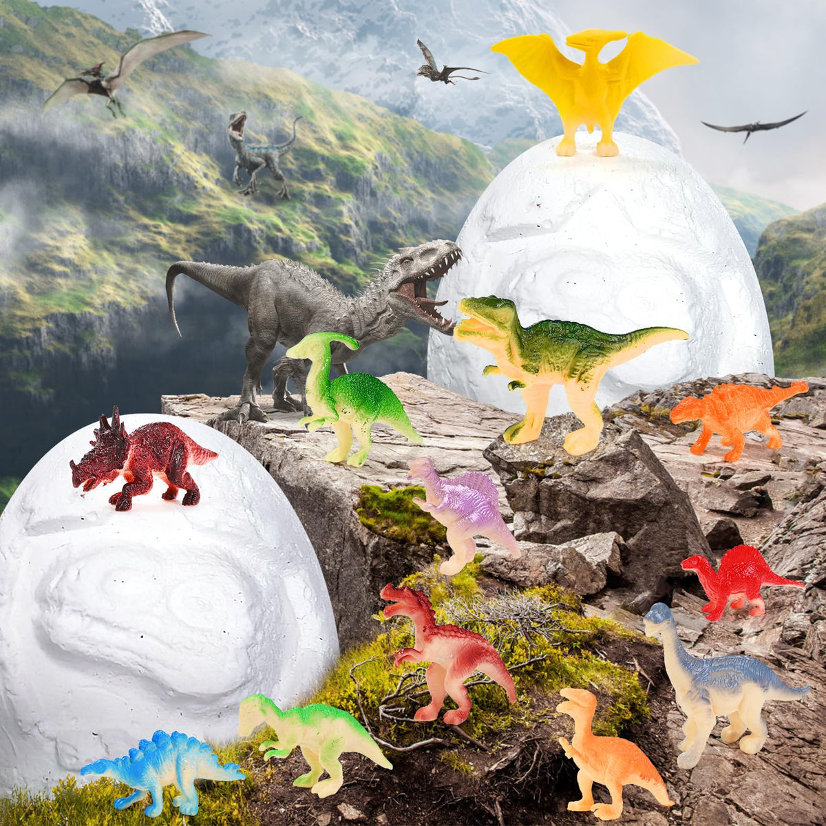 Kolegend Dino Eggs Dig Kit – 12 Dinosaur Eggs Excavation Set for Kids 3-11 | Easter Gift