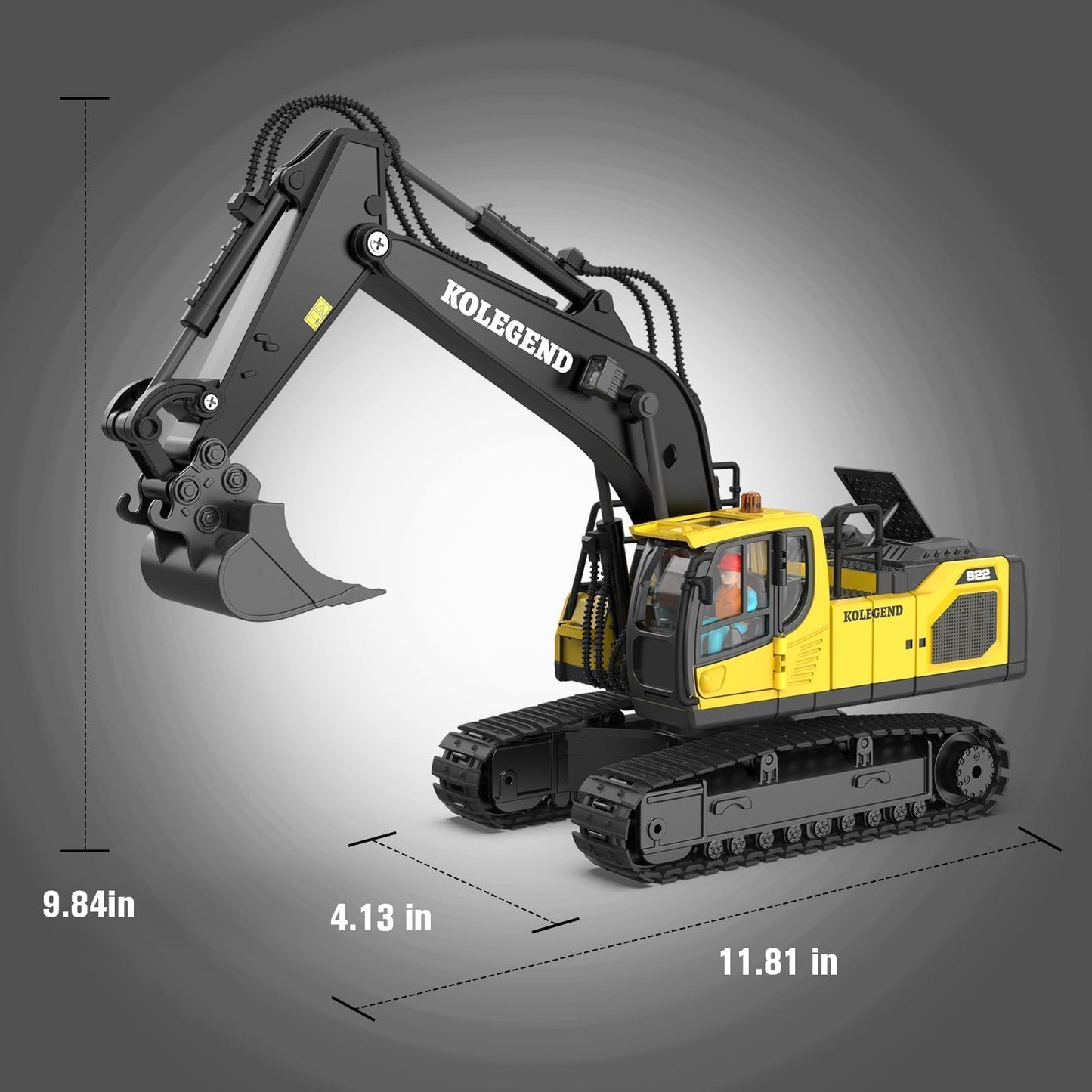 kolegend Remote Control Excavator Toy — 1/20 Scale, 2 Batteries, 680° Rotation, Lights & Sounds
