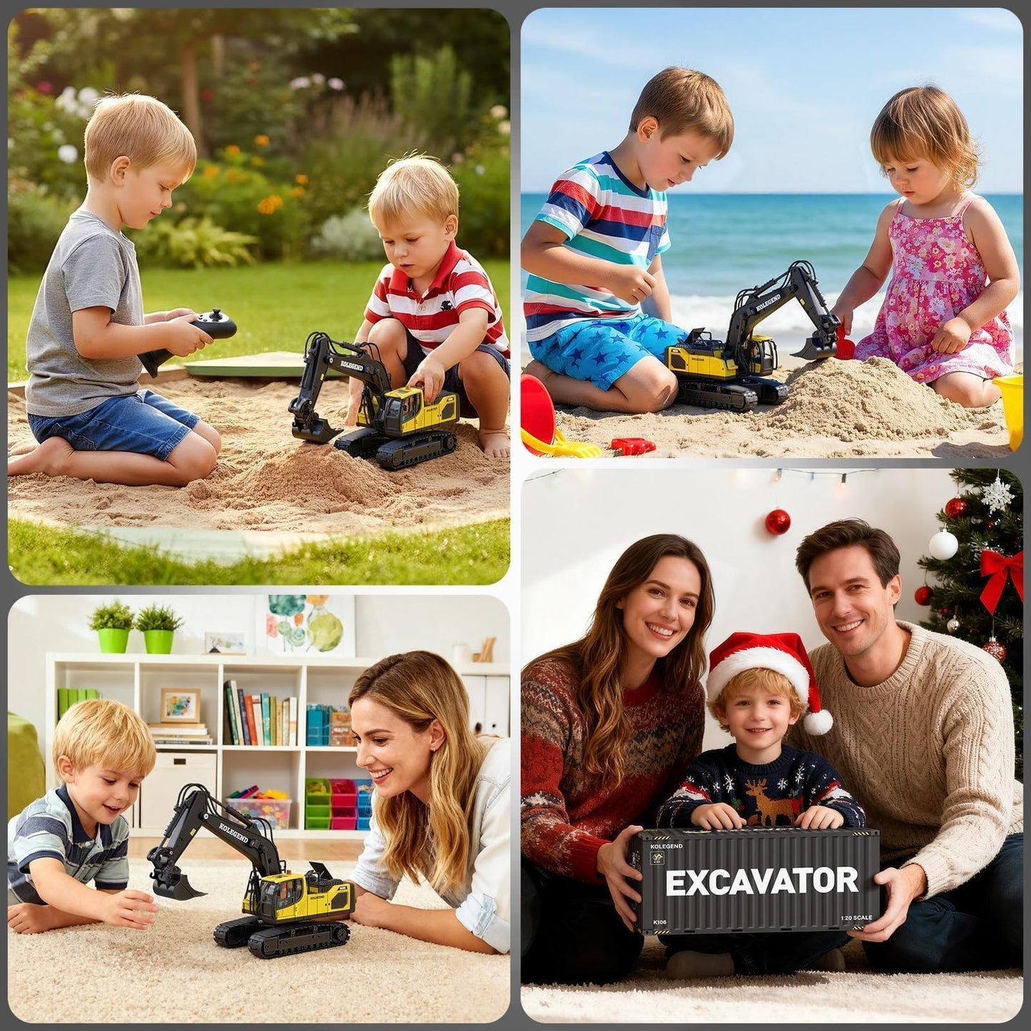 kolegend Remote Control Excavator Toy — 1/20 Scale, 2 Batteries, 680° Rotation, Lights & Sounds