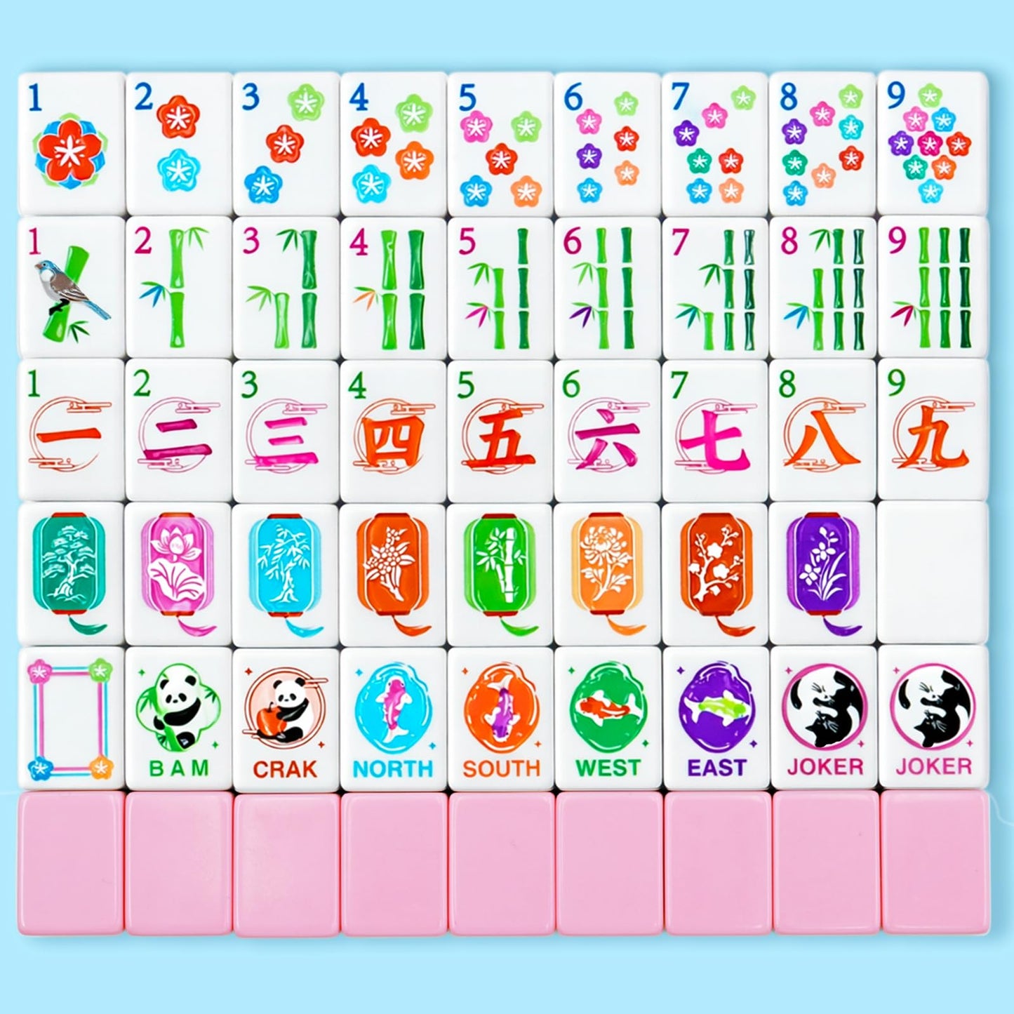 KOLIN American Mahjong Tile Set – 160 Tiles, Pink Back Melamine, Engraved Pattern