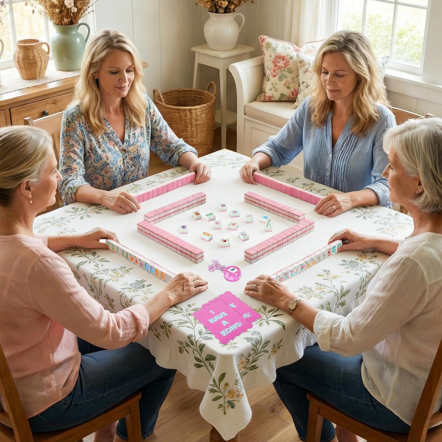 KOLIN American Mahjong Tile Set – 160 Tiles, Pink Back Melamine, Engraved Pattern