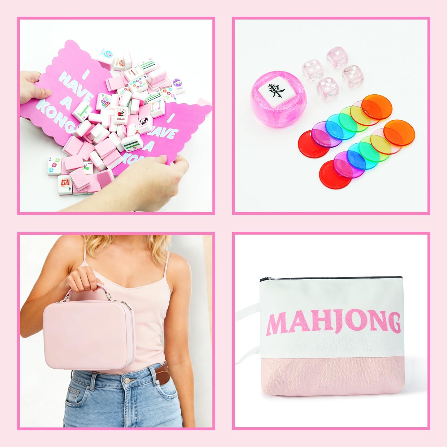 KOLIN American Mahjong Tile Set – 160 Tiles, Pink Back Melamine, Engraved Pattern