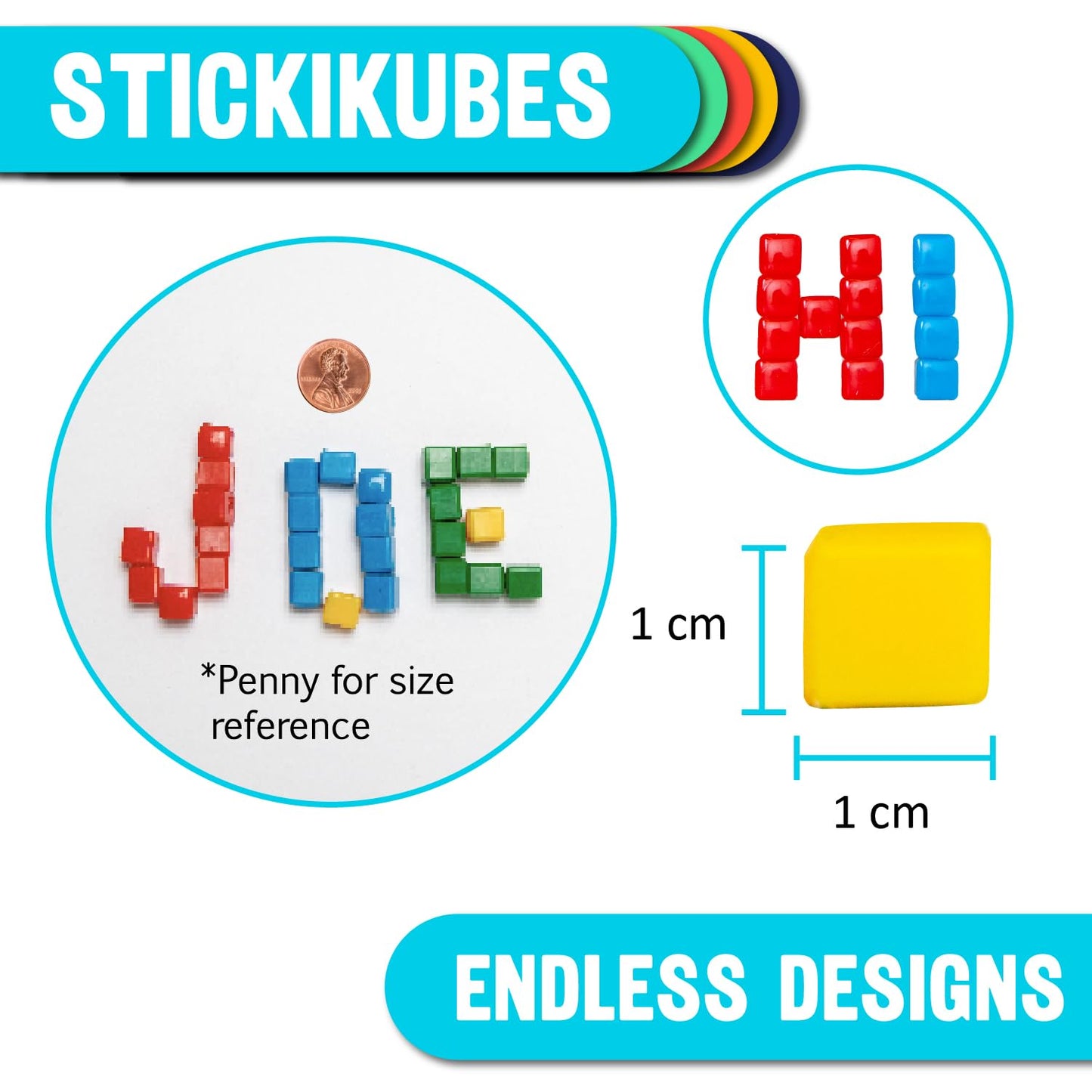 KOMARC GAMES StickiKubes – Mini Sticky Building Blocks (36 Cubes, 4 Colors, Display Easel)