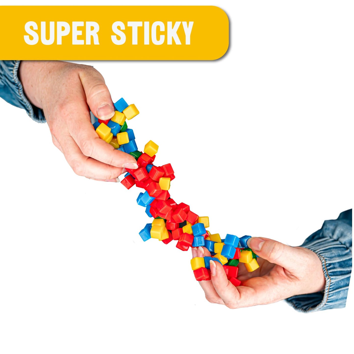 KOMARC GAMES StickiKubes – Mini Sticky Building Blocks (36 Cubes, 4 Colors, Display Easel)