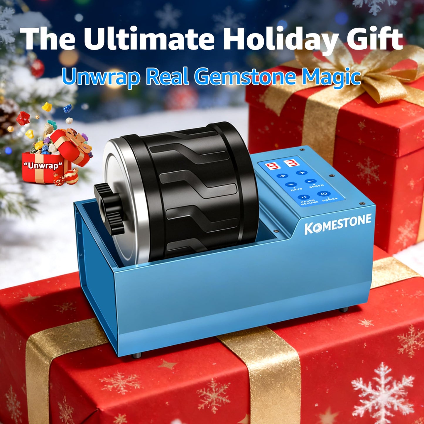 KomeStone Professional Rock Tumbler Kit – 4lb Barrel, Brushless Motor, Adjustable Speed, 9-Day Timer