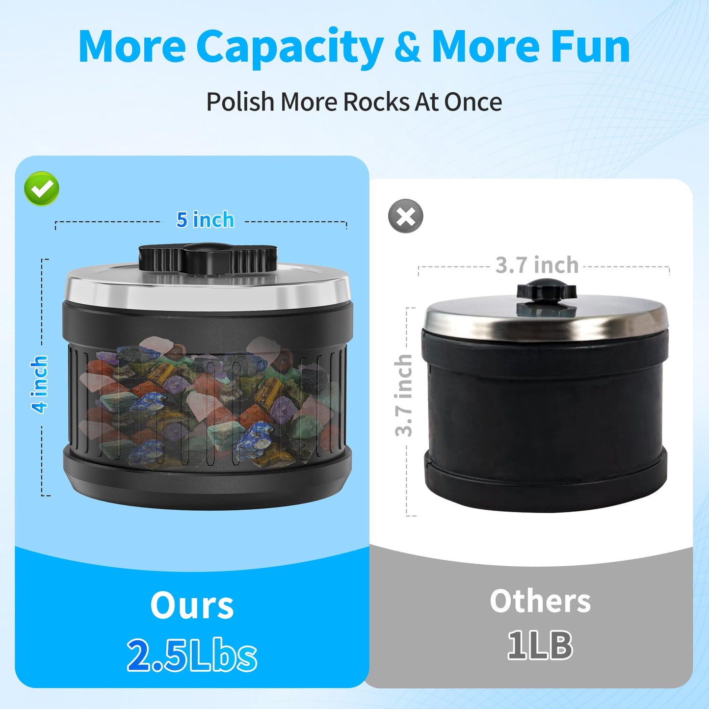 KomeStone K1 Rock Tumbler Kit – Large 2.5lb Capacity, Memory, Timer & 3 Speeds