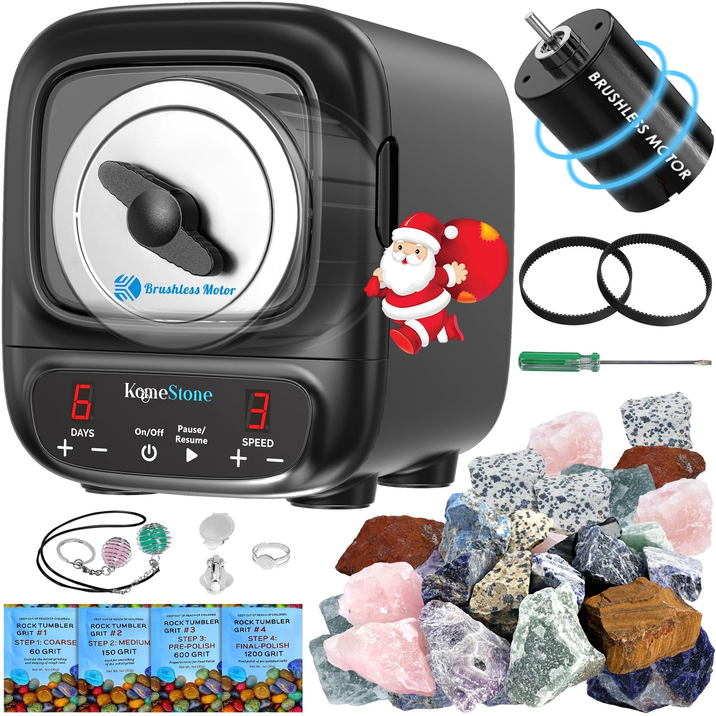 KomeStone K2 Elite Rock Tumbler Kit – Ultra Quiet, Brushless Motor, 3 lb Barrel