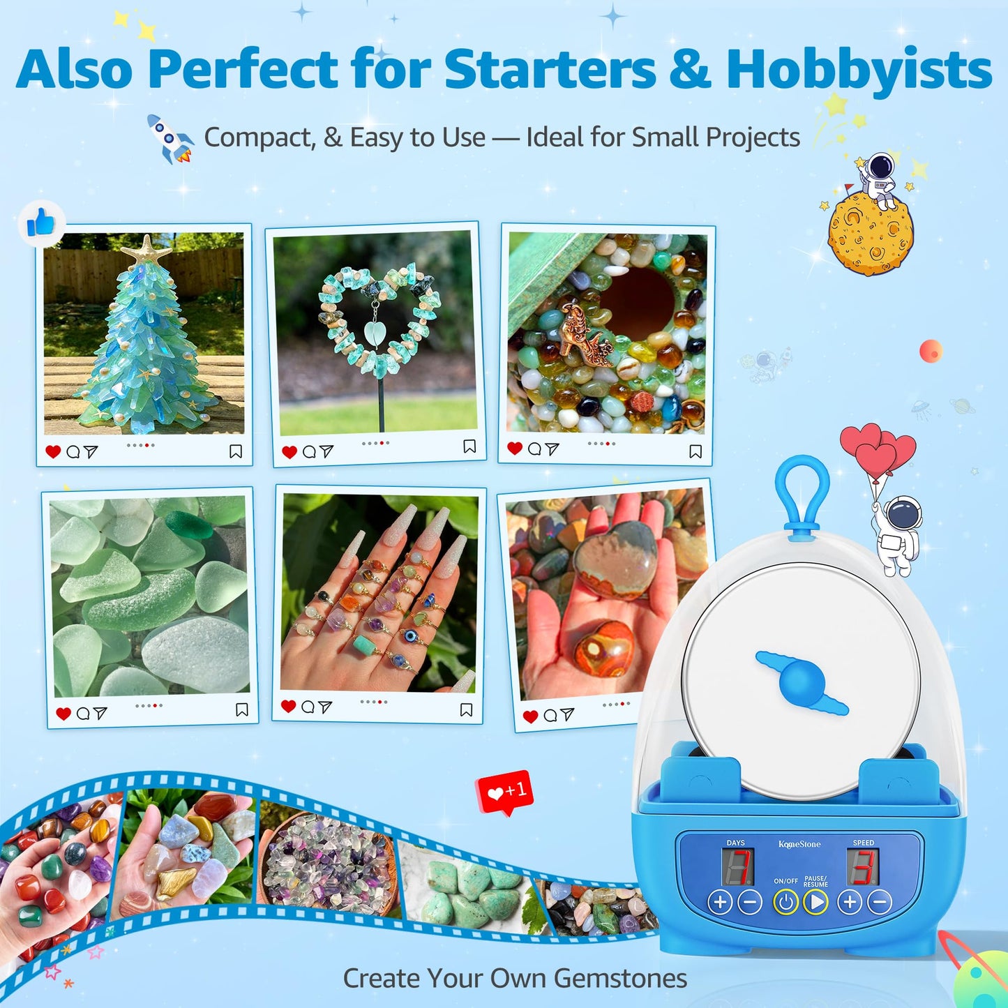 KomeStone K5 Rock Tumbler for Kids & Beginners – Quiet, Complete Starter Kit