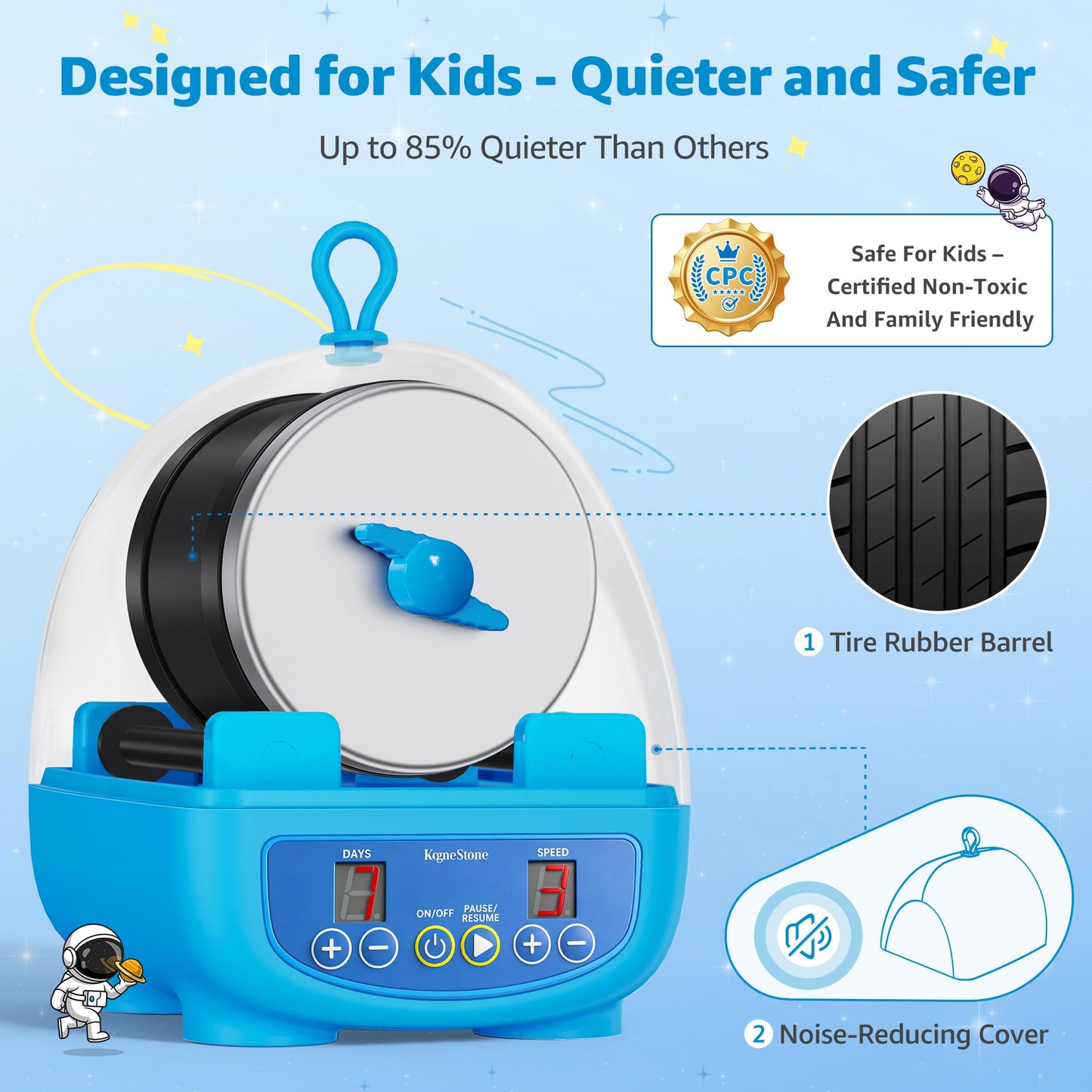 KomeStone K5 Rock Tumbler for Kids & Beginners – Quiet, Complete Starter Kit