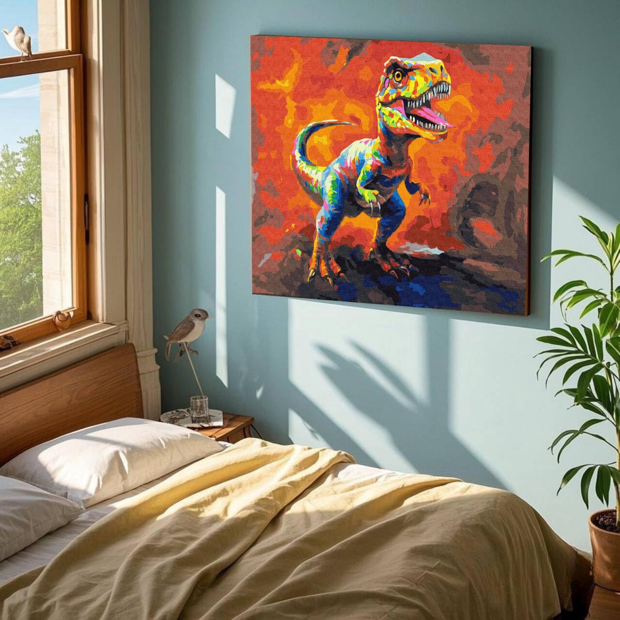 KOMI Dinosaur Paint by Numbers Kit – 16x20in Canvas for Kids & Adults