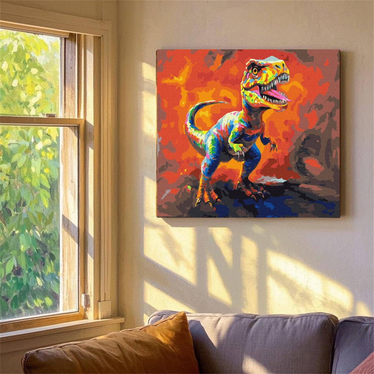 KOMI Dinosaur Paint by Numbers Kit – 16x20in Canvas for Kids & Adults
