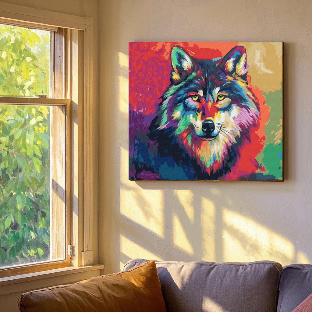 KOMI Wolf Paint by Numbers Kit for Kids & Adults — 16x20in Canvas