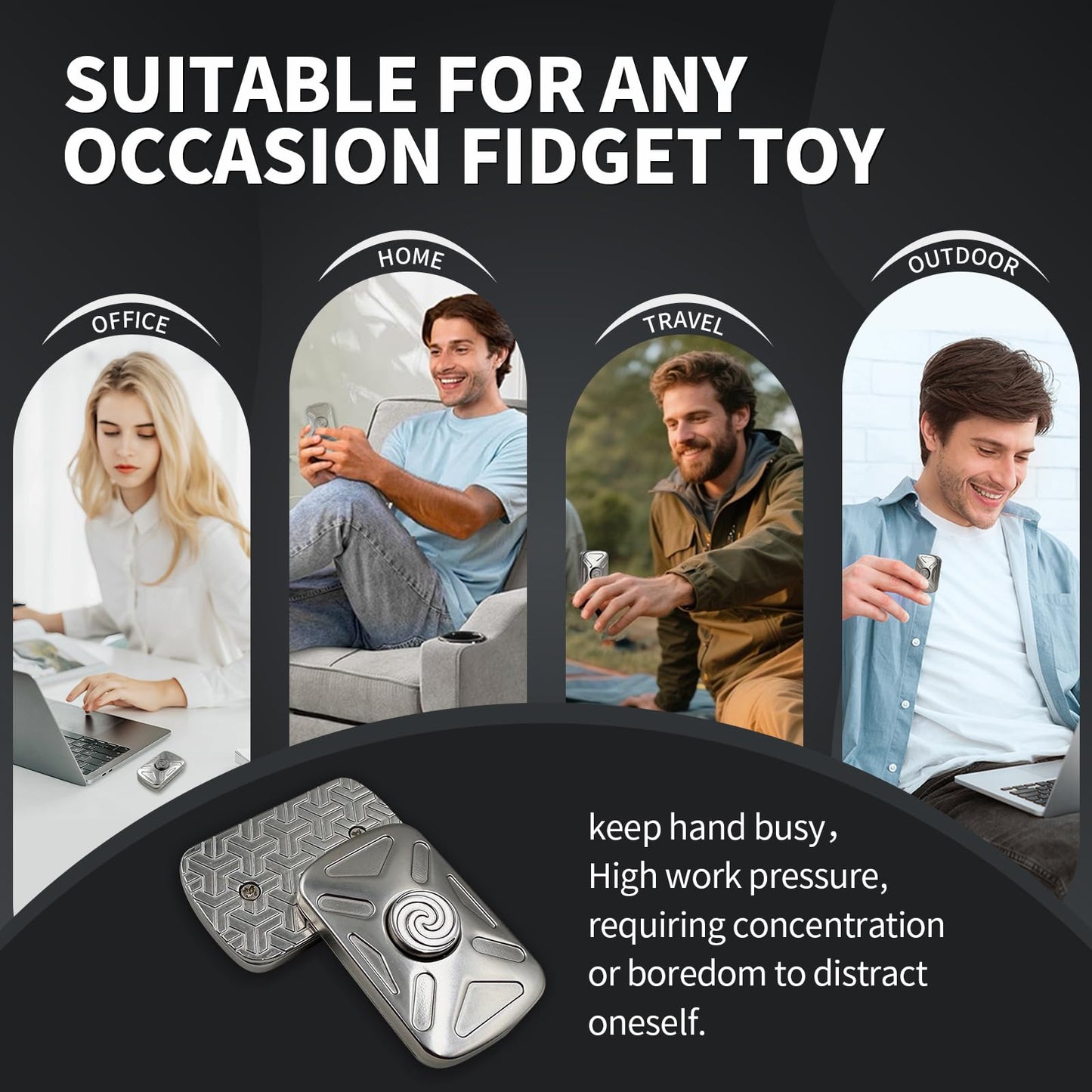 KOMO EDC Vortex Fidget Toy – 2-in-1 Spinner & Slider (Silver)
