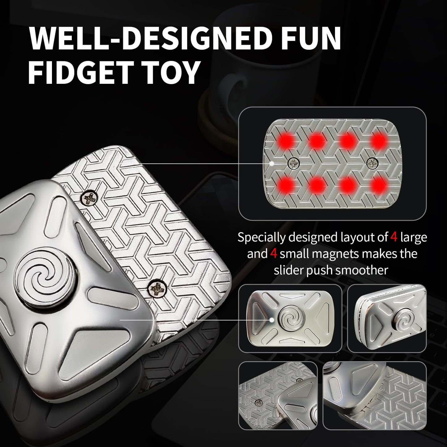 KOMO EDC Vortex Fidget Toy – 2-in-1 Spinner & Slider (Silver)