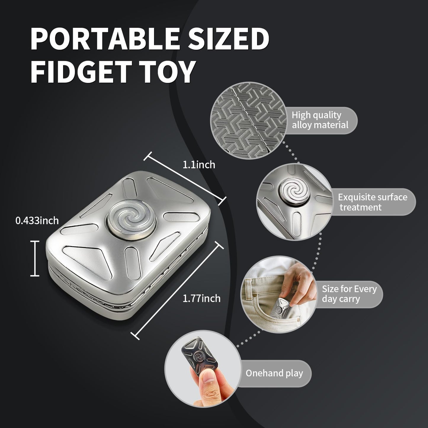 KOMO EDC Vortex Fidget Toy – 2-in-1 Spinner & Slider (Silver)