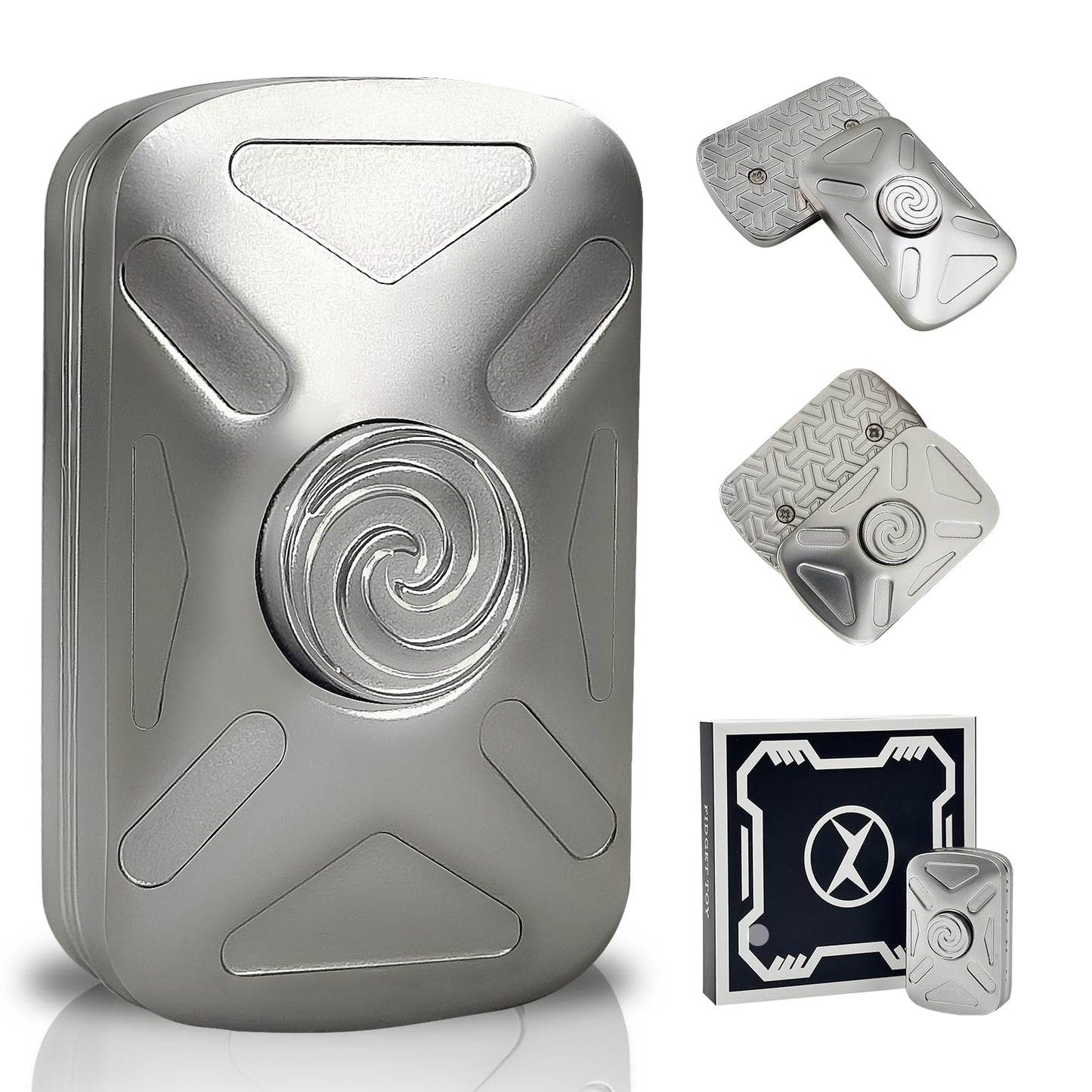 KOMO EDC Vortex Fidget Toy – 2-in-1 Spinner & Slider (Silver)