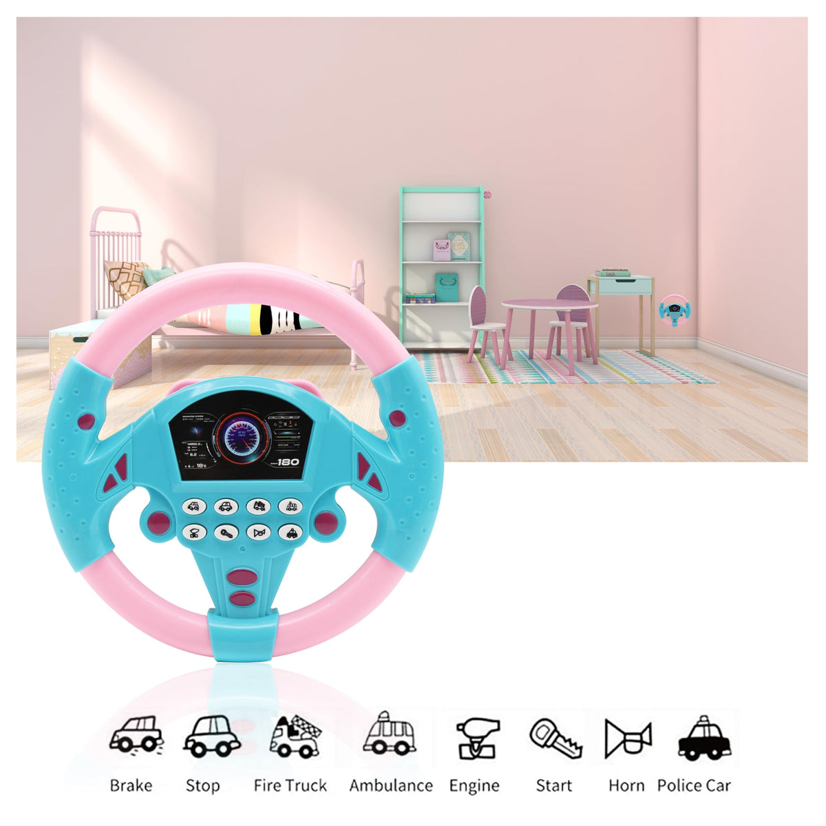 KONALITY Kids Steering Wheel Toy Musical – Car Backseat Driving Simulator
