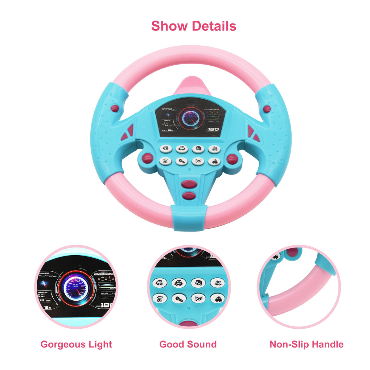 KONALITY Kids Steering Wheel Toy Musical – Car Backseat Driving Simulator