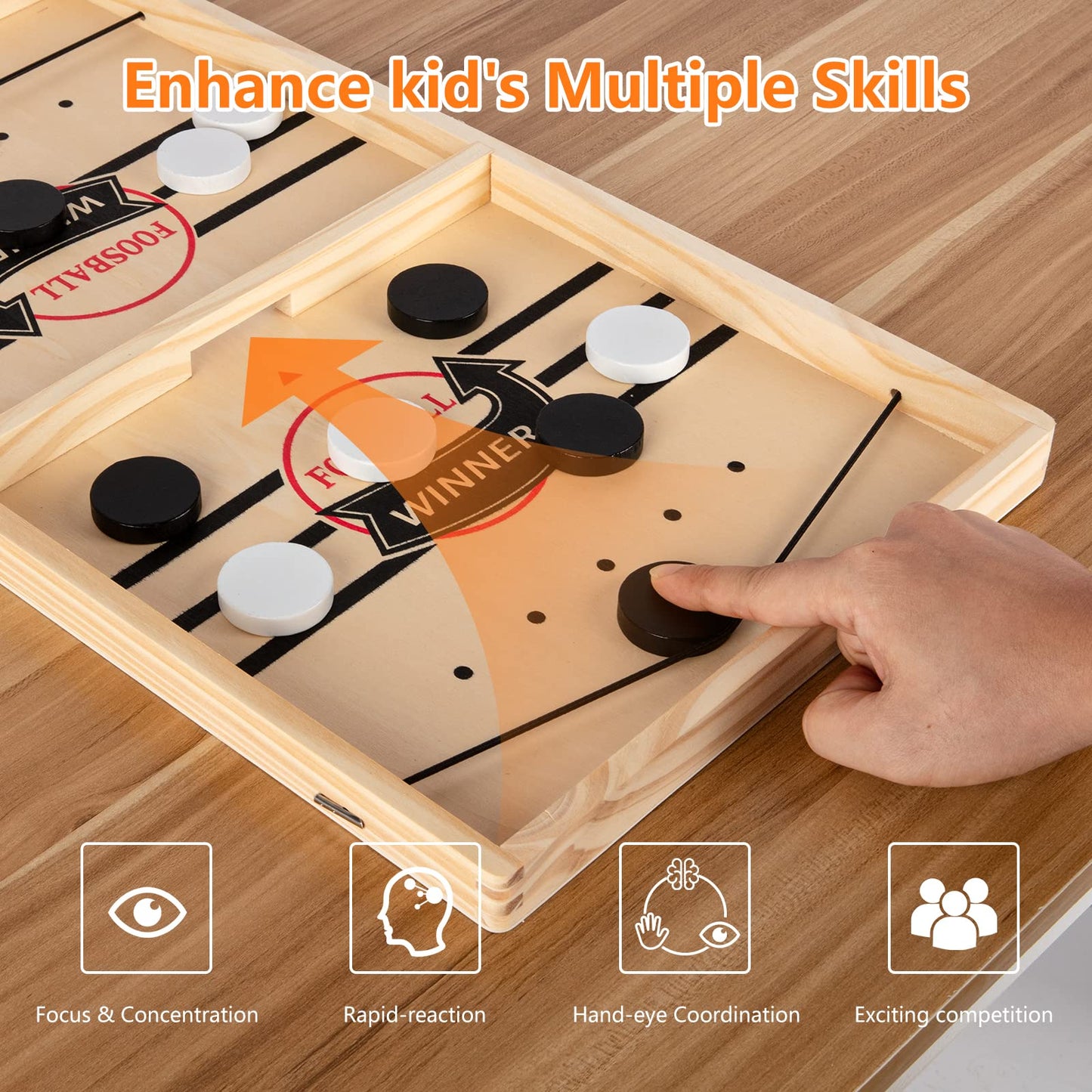 Kongwal Fast Sling Puck Game — Wooden 2-Player Tabletop Hockey