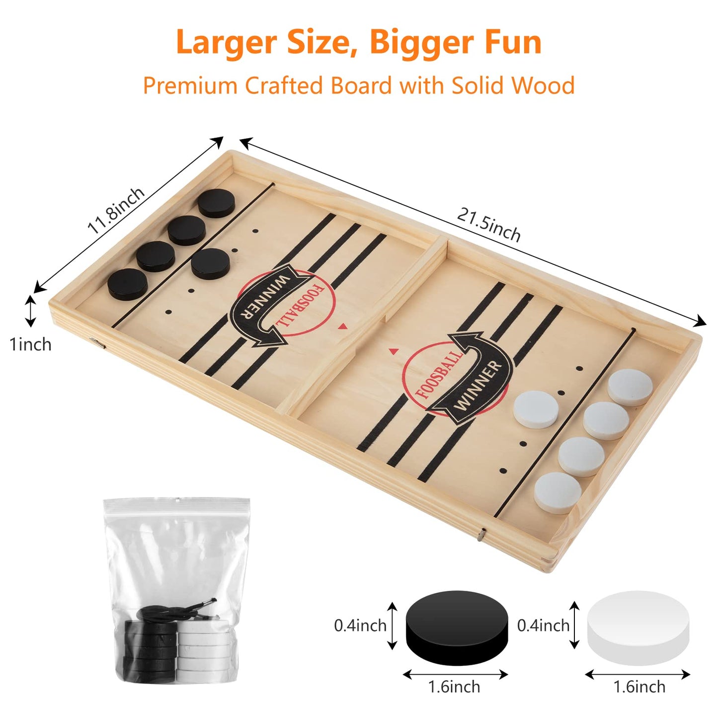 Kongwal Fast Sling Puck Game — Wooden 2-Player Tabletop Hockey