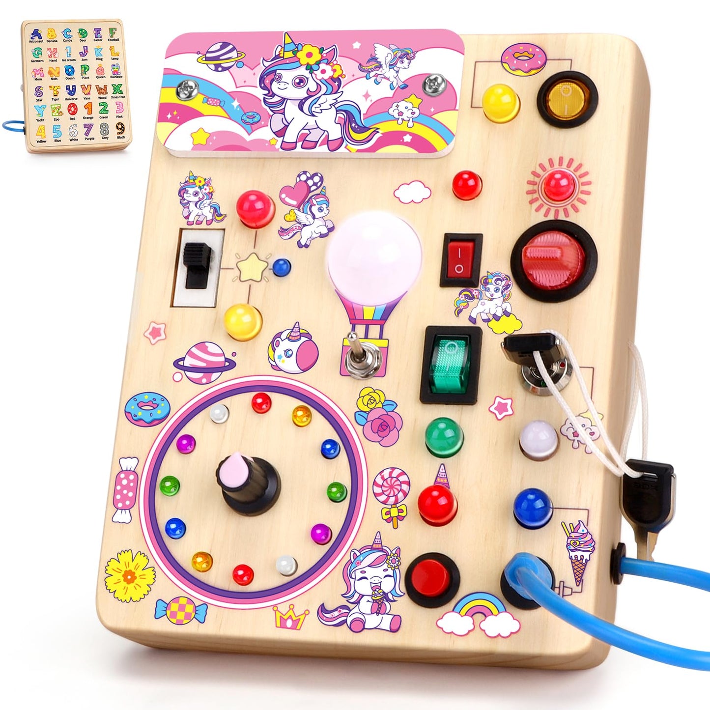 Konijiwa Busy Board v2 – Montessori Sensory Toy for Toddlers 1-3 | Unicorn Busy Board