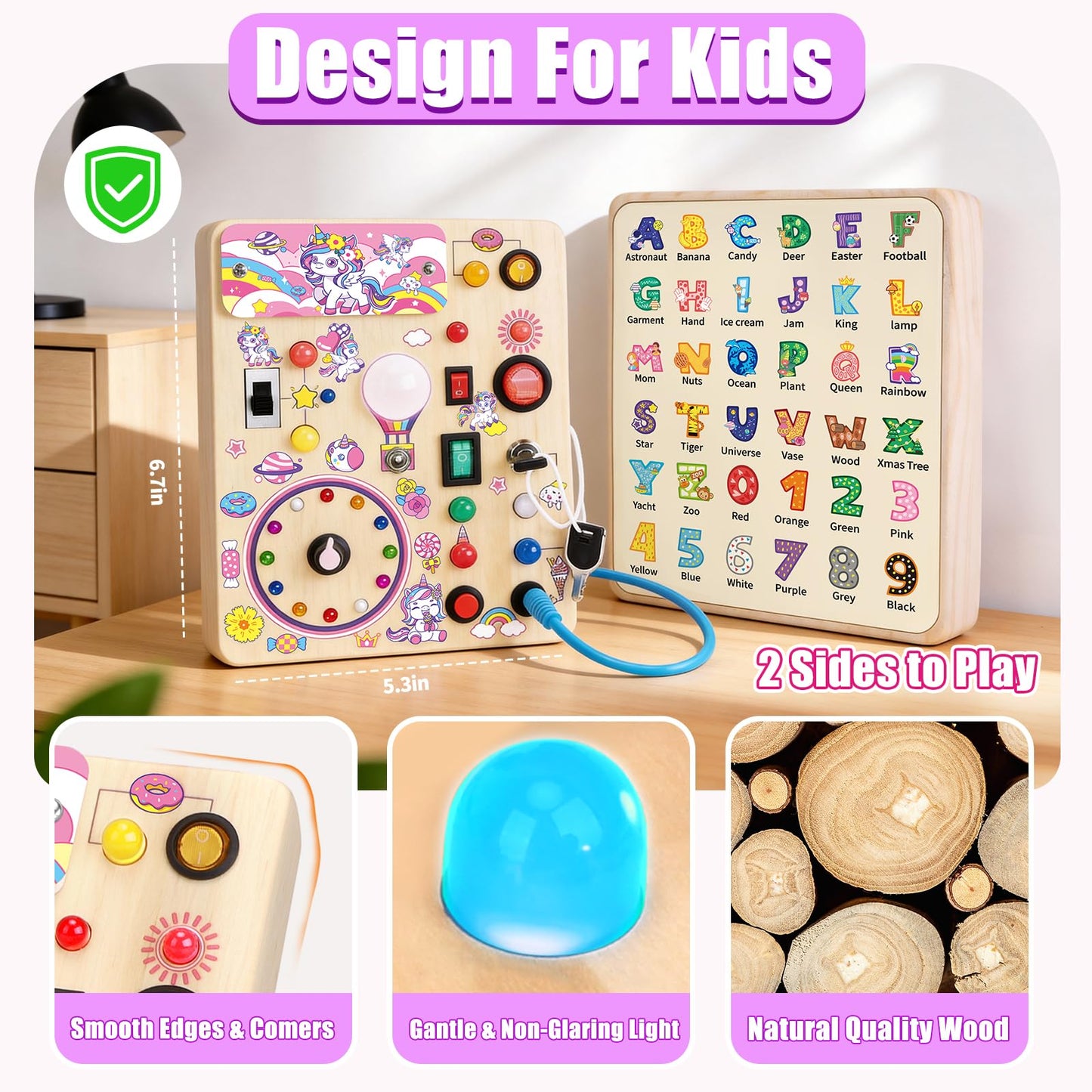 Konijiwa Busy Board v2 – Montessori Sensory Toy for Toddlers 1-3 | Unicorn Busy Board