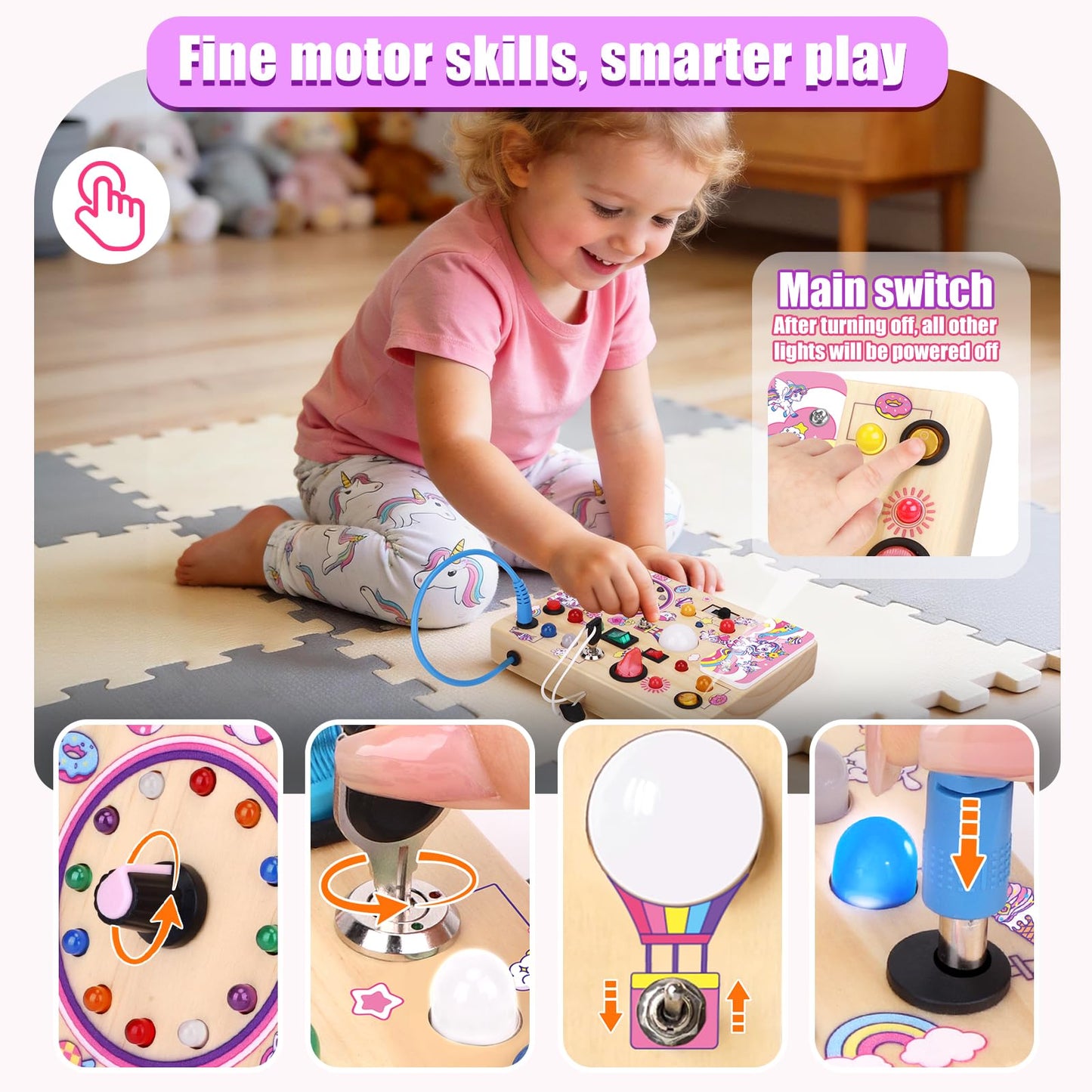 Konijiwa Busy Board v2 – Montessori Sensory Toy for Toddlers 1-3 | Unicorn Busy Board