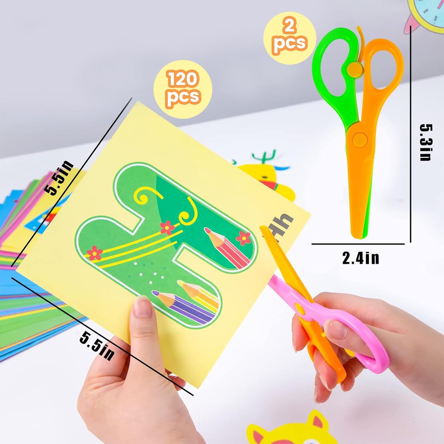 Koogel Toddler Scissors Practice Kit — 2 Safe Blunt-Tip Scissors + 120 Sheets