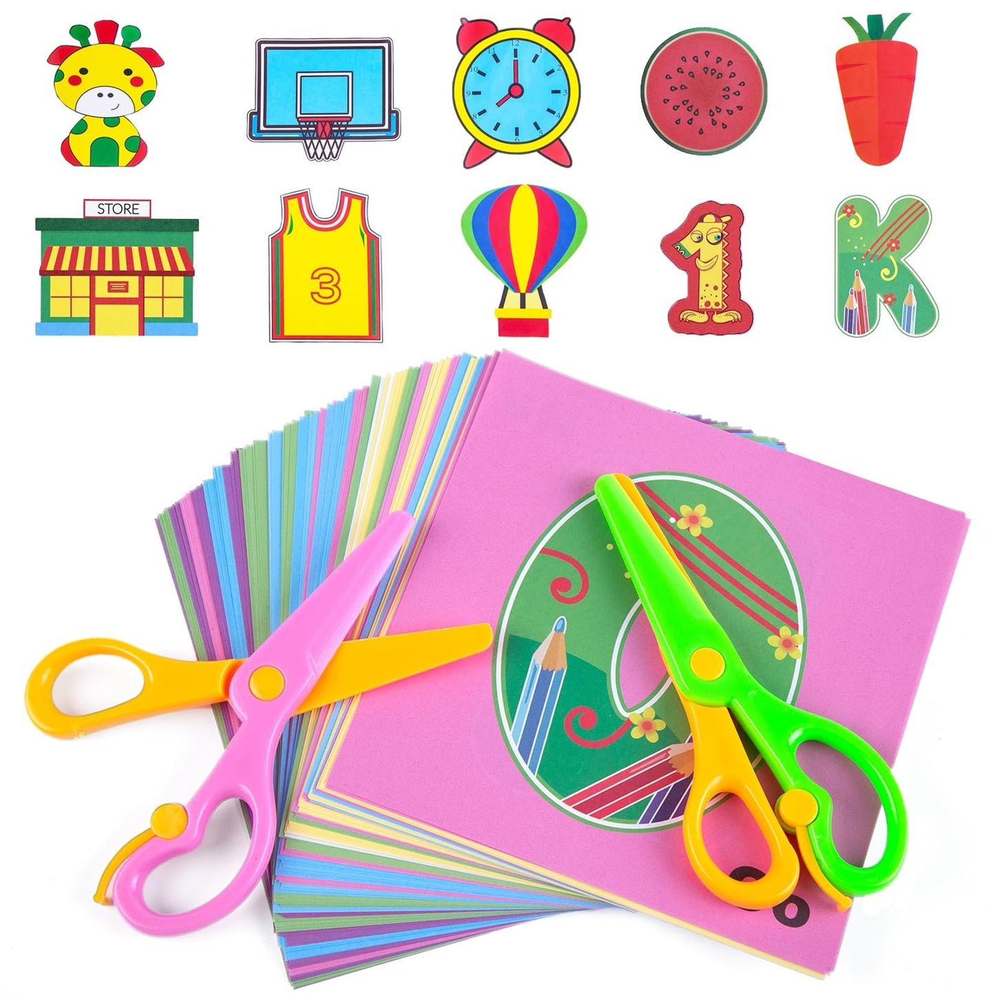 Koogel Toddler Scissors Practice Kit — 2 Safe Blunt-Tip Scissors + 120 Sheets