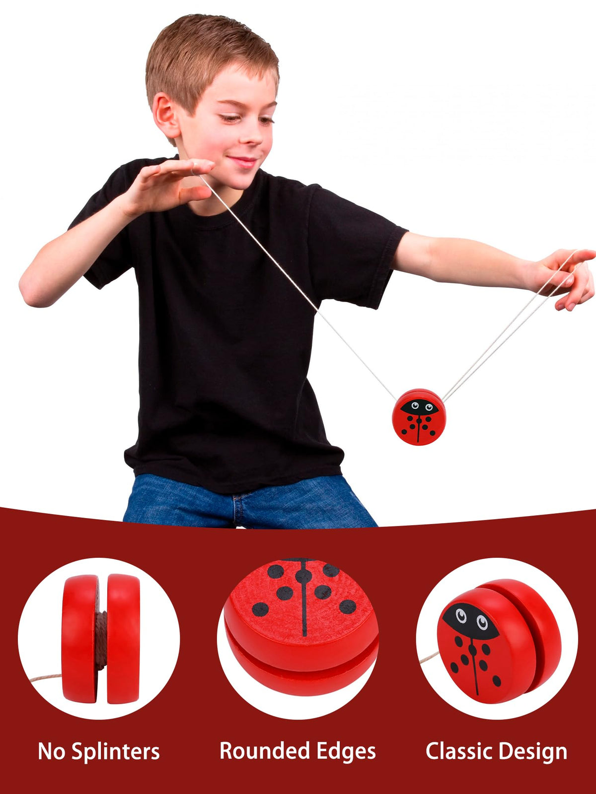 KooingTech Yoyo for Kids 3-4 – Wooden Ladybug Yoyo Ball, 2.36 in
