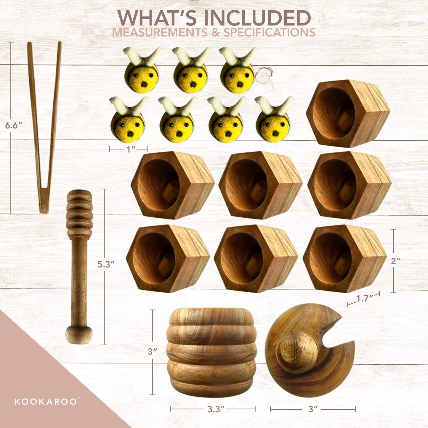 KOOKAROO Wooden Bee Hive Sorting & Stacking Toys for 3-Year-Olds – Montessori Fine Motor Play