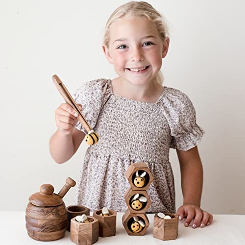 KOOKAROO Wooden Bee Hive Sorting & Stacking Toys for 3-Year-Olds – Montessori Fine Motor Play