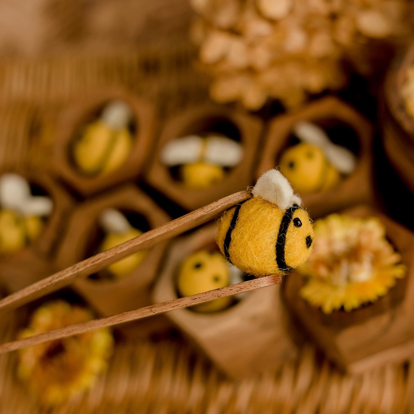 KOOKAROO Wooden Bee Hive Sorting & Stacking Toys for 3-Year-Olds – Montessori Fine Motor Play