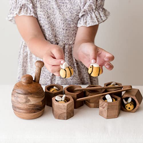 KOOKAROO Wooden Bee Hive Sorting & Stacking Toys for 3-Year-Olds – Montessori Fine Motor Play