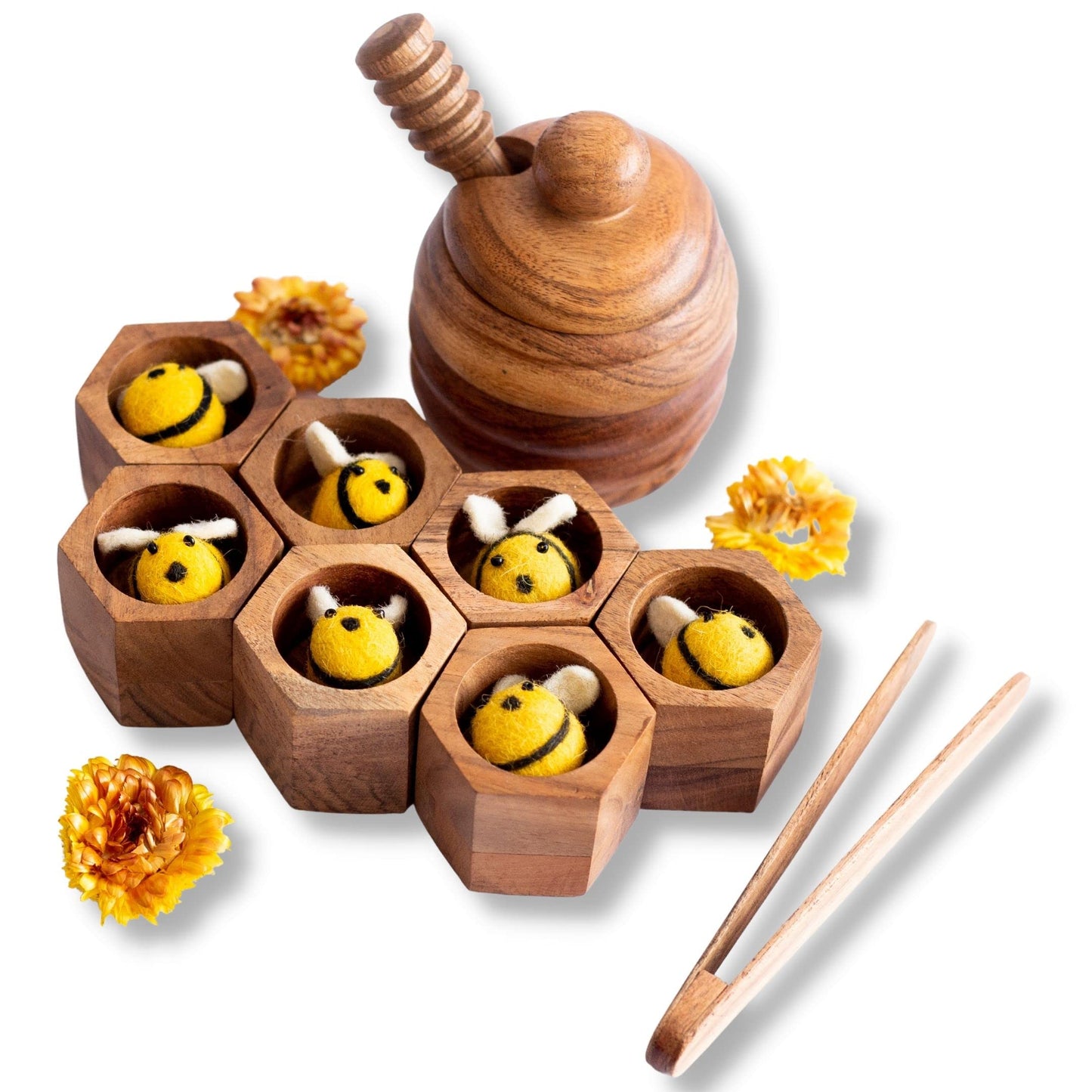 KOOKAROO Wooden Bee Hive Sorting & Stacking Toys for 3-Year-Olds – Montessori Fine Motor Play