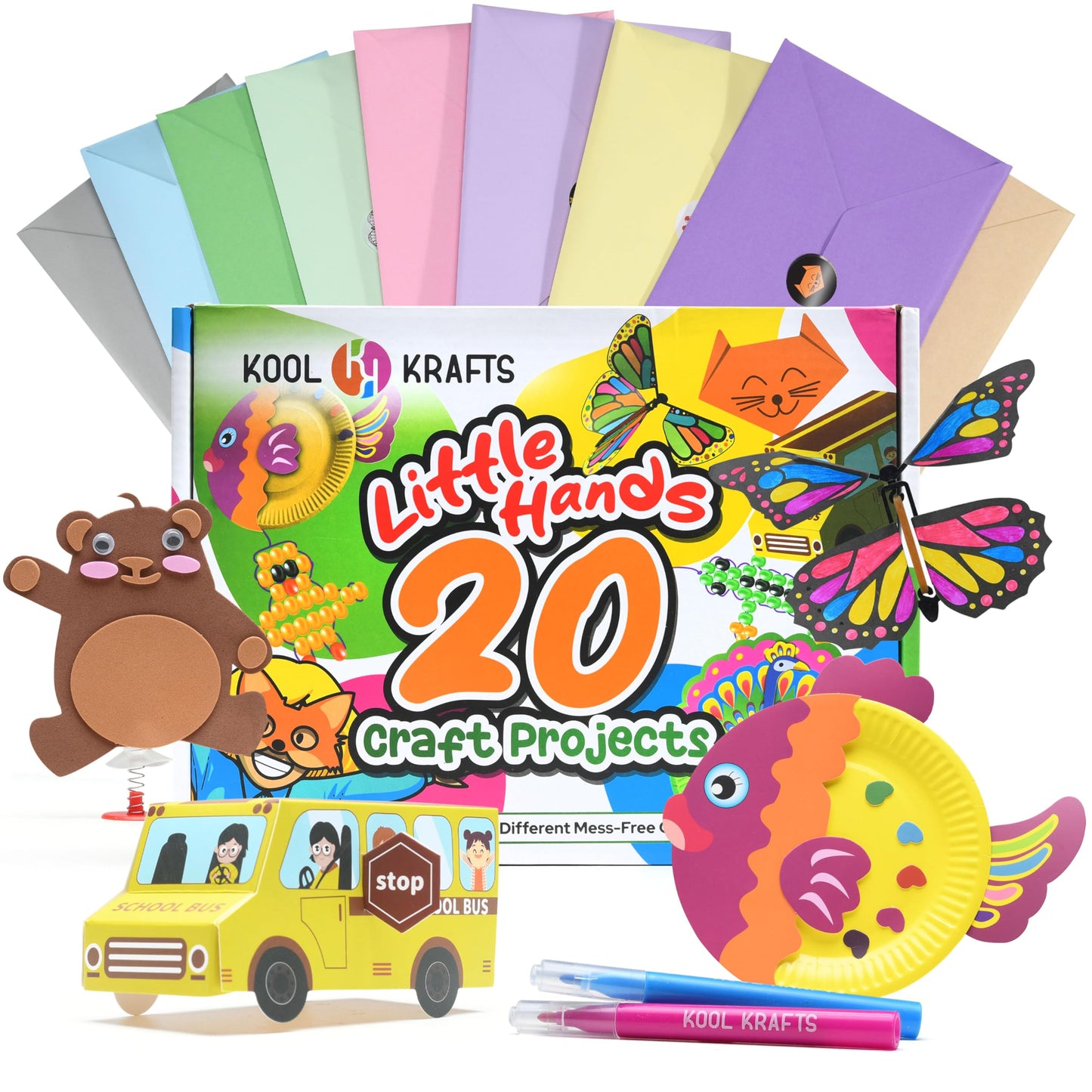 KOOL KRAFTS 20 Arts & Crafts Kit for Kids – All-Inclusive, Mess-Free, Easy Step-by-Step Activities