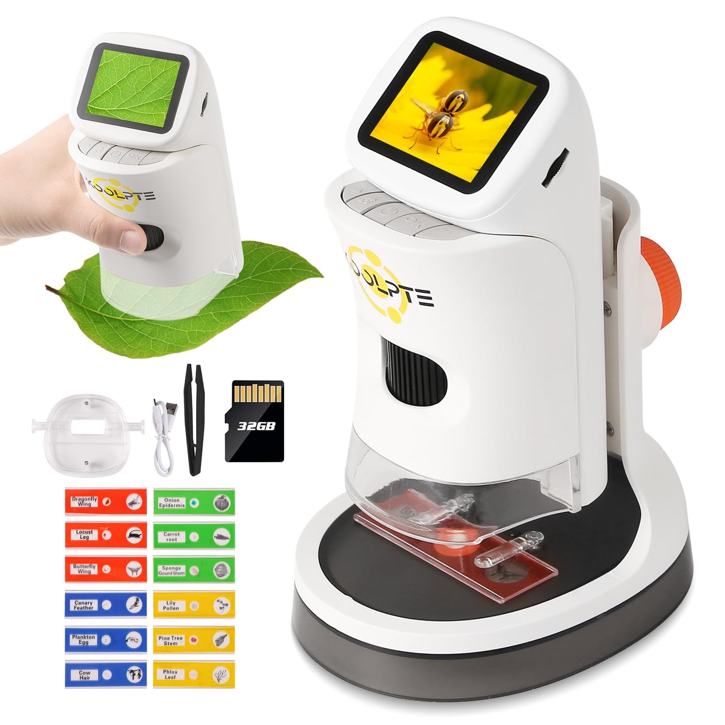 Koolpte Kids Microscope 1000X HD Pocket Scope with 2.1'' LCD – Educational Gift for 8-12
