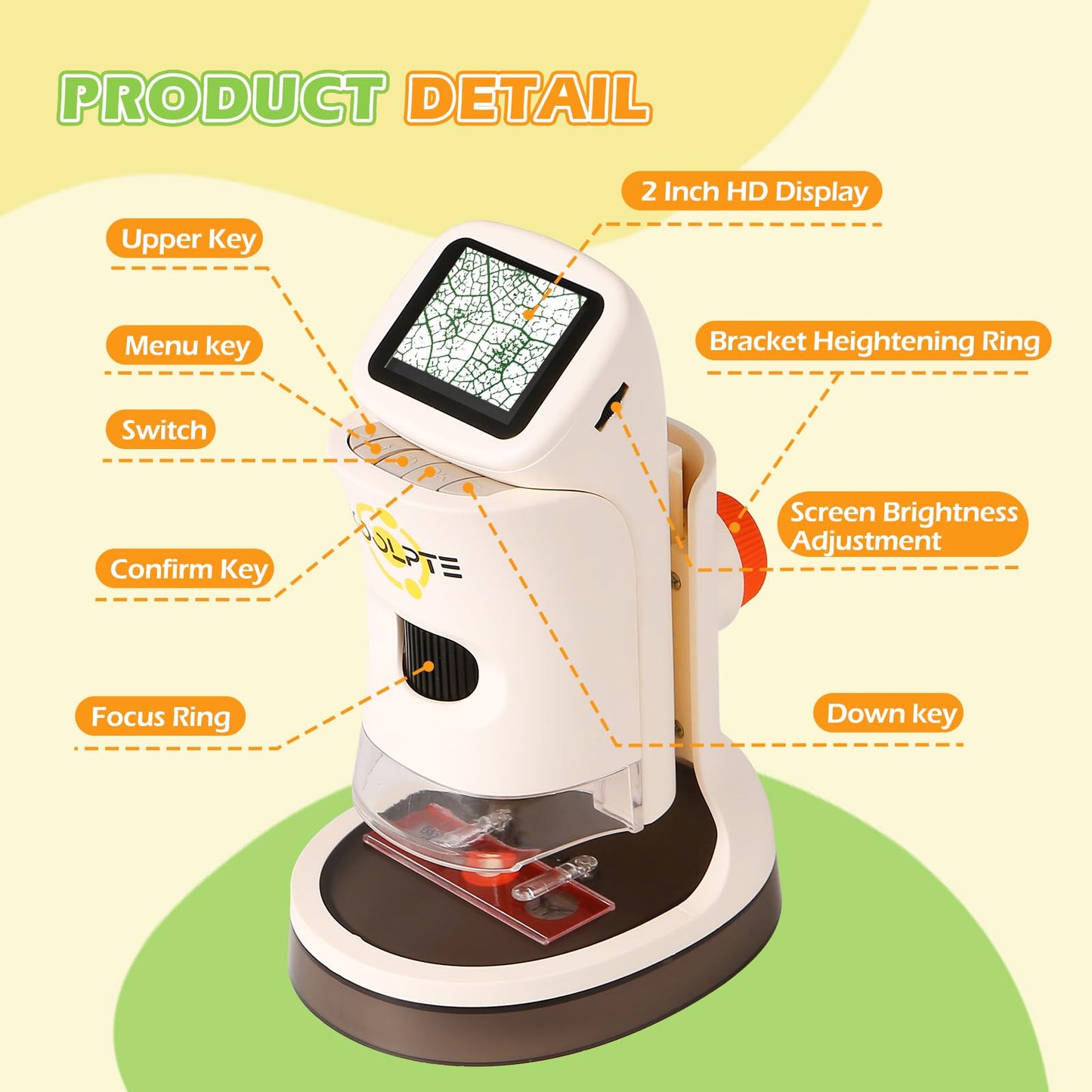 Koolpte Kids Microscope 1000X HD Pocket Scope with 2.1'' LCD – Educational Gift for 8-12