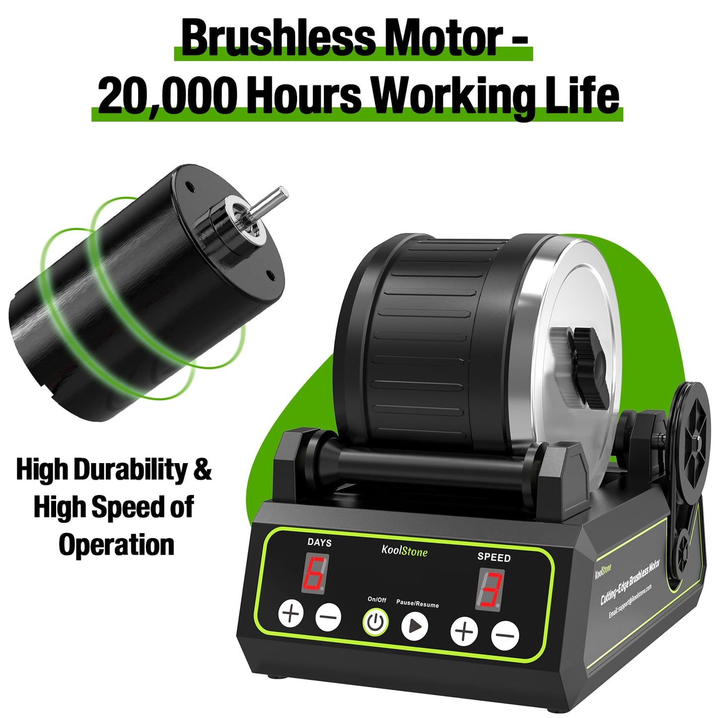 KoolStone C1 Pro Brushless Rock Tumbler Kit — 2.5lb Capacity, Ultra Durable