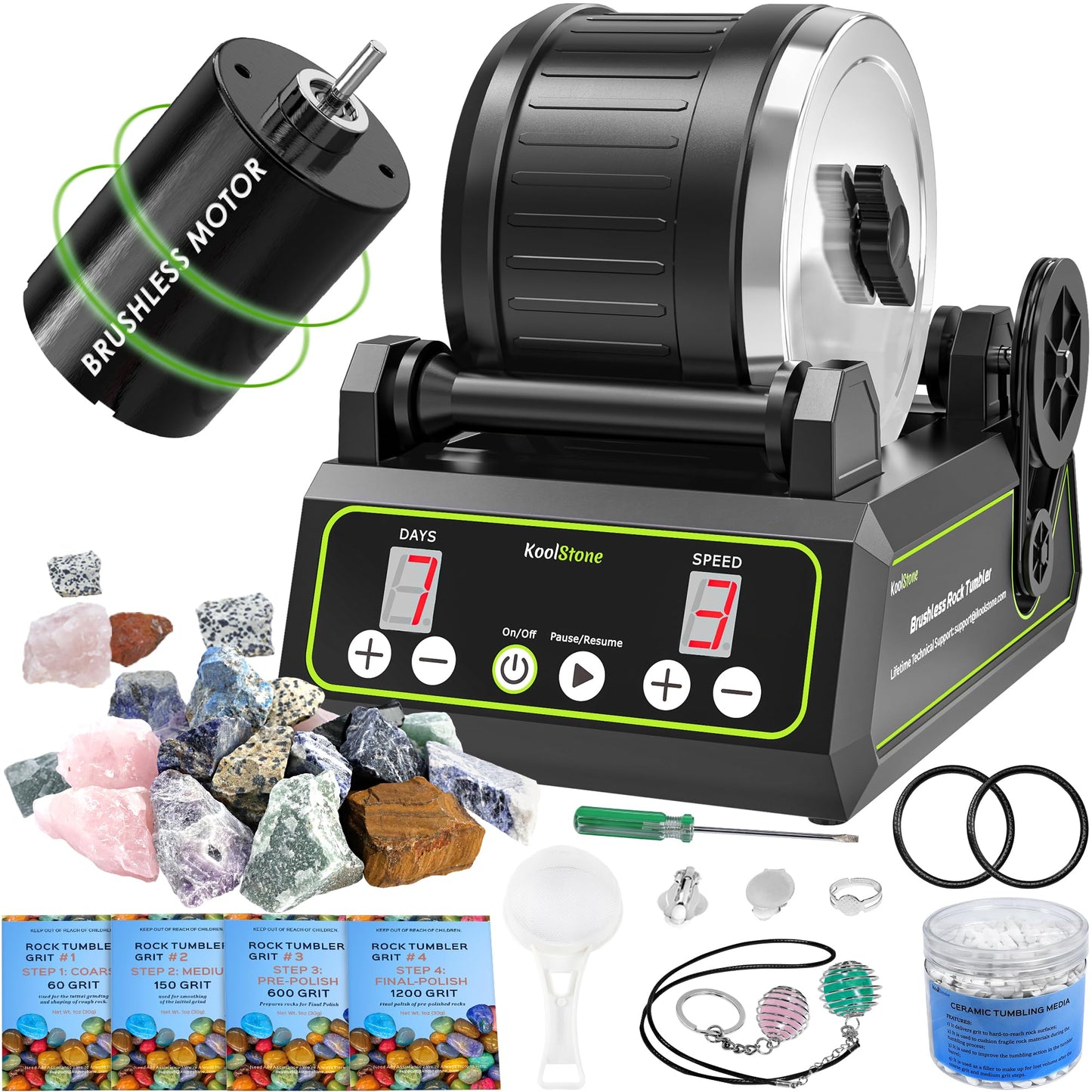 KoolStone C1 Pro Brushless Rock Tumbler Kit — 2.5lb Capacity, Ultra Durable