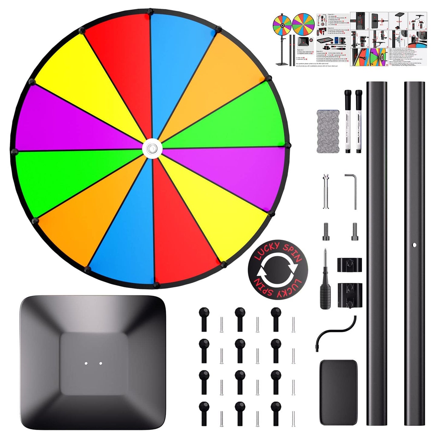 KOOV 24-Inch Prize Wheel – 12-Slot Spinning Wheel for Tabletop or Floor