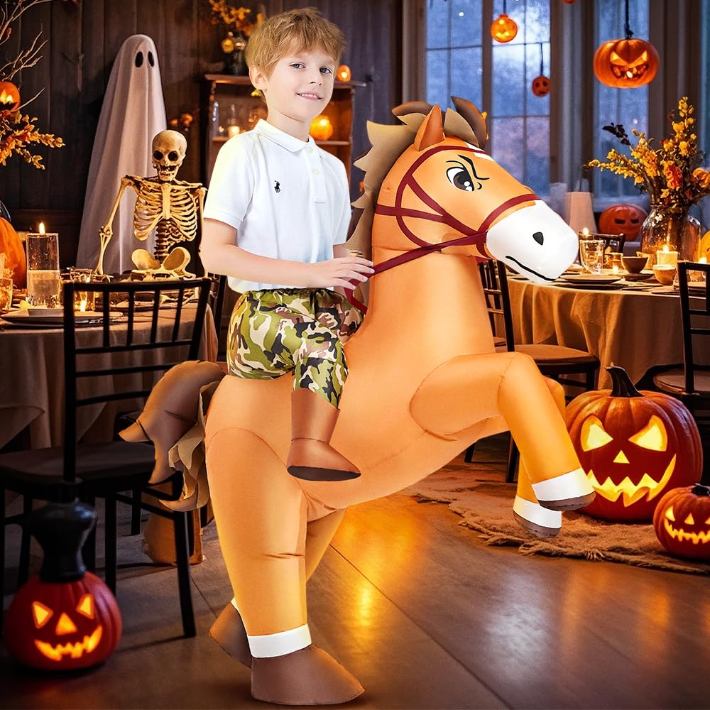 KOOY Inflatable Horse Costume for Kids 7-10 | Blow-Up Cowboy Cowgirl