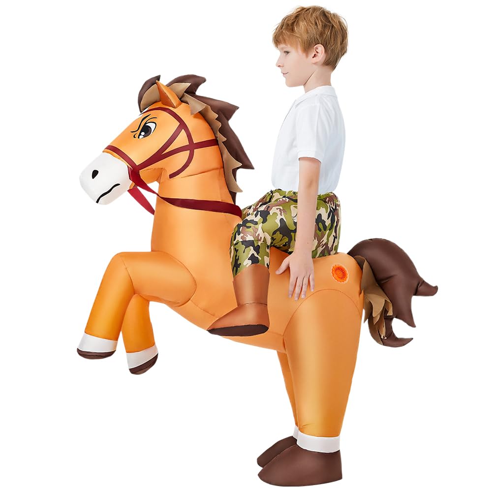 KOOY Inflatable Horse Costume for Kids 7-10 | Blow-Up Cowboy Cowgirl