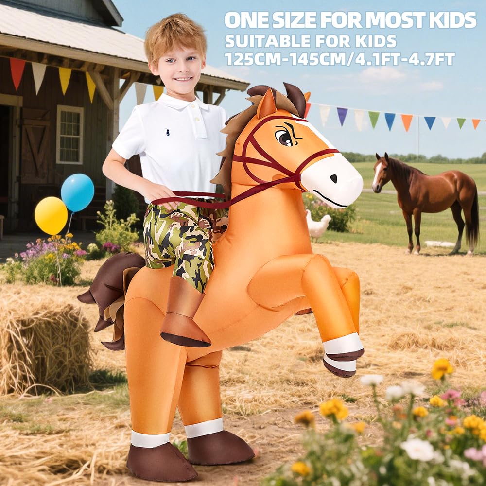 KOOY Inflatable Horse Costume for Kids 7-10 | Blow-Up Cowboy Cowgirl