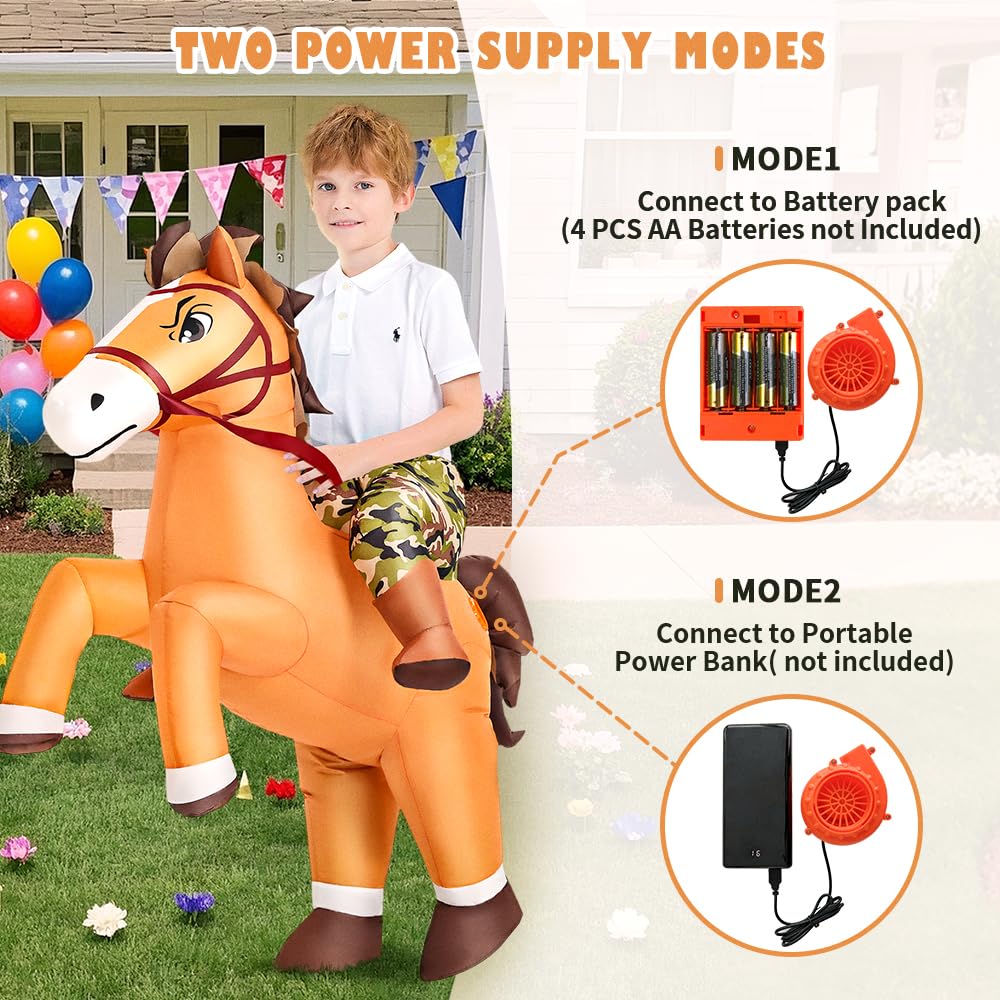 KOOY Inflatable Horse Costume for Kids 7-10 | Blow-Up Cowboy Cowgirl