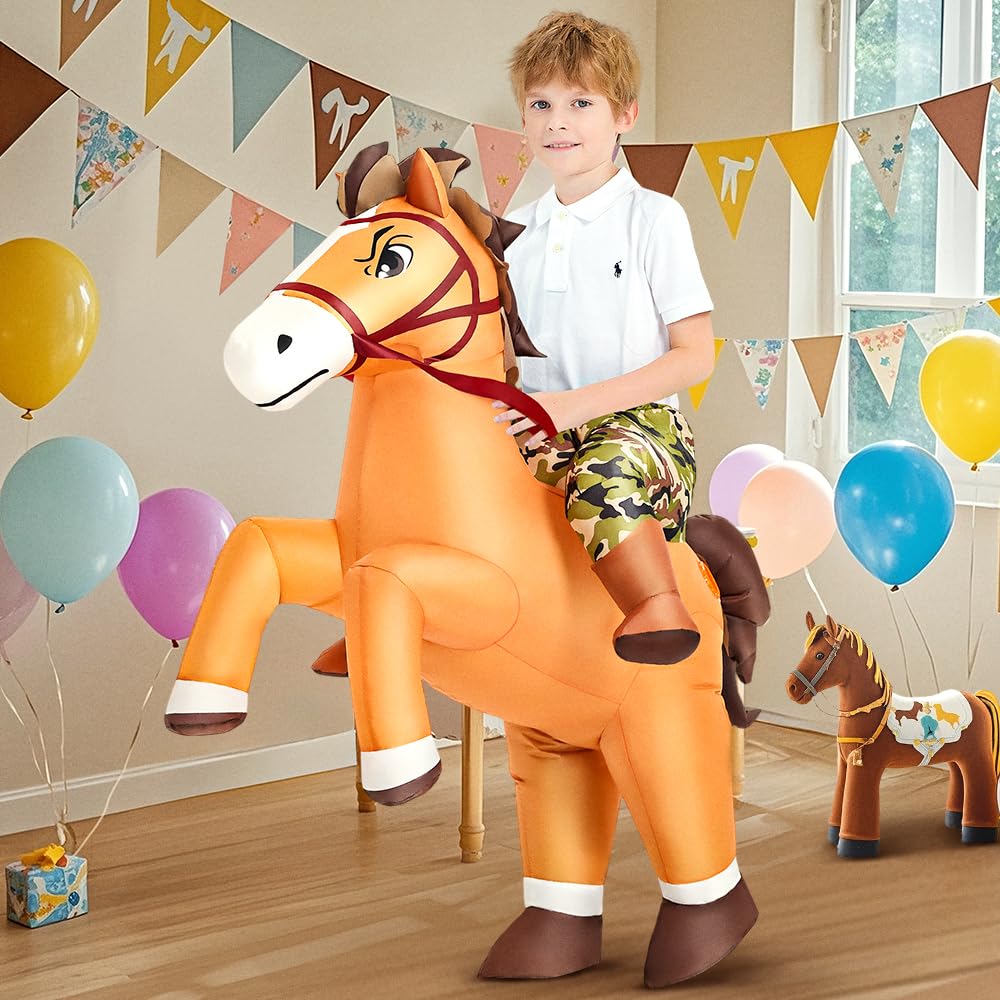 KOOY Inflatable Horse Costume for Kids 7-10 | Blow-Up Cowboy Cowgirl