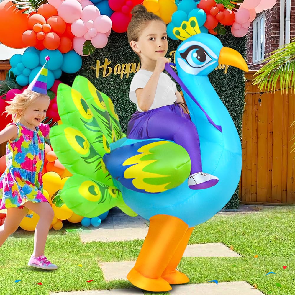 KOOY Inflatable Peacock Costume for Kids – Quick Inflate, Fun Halloween Blow-Up Suit