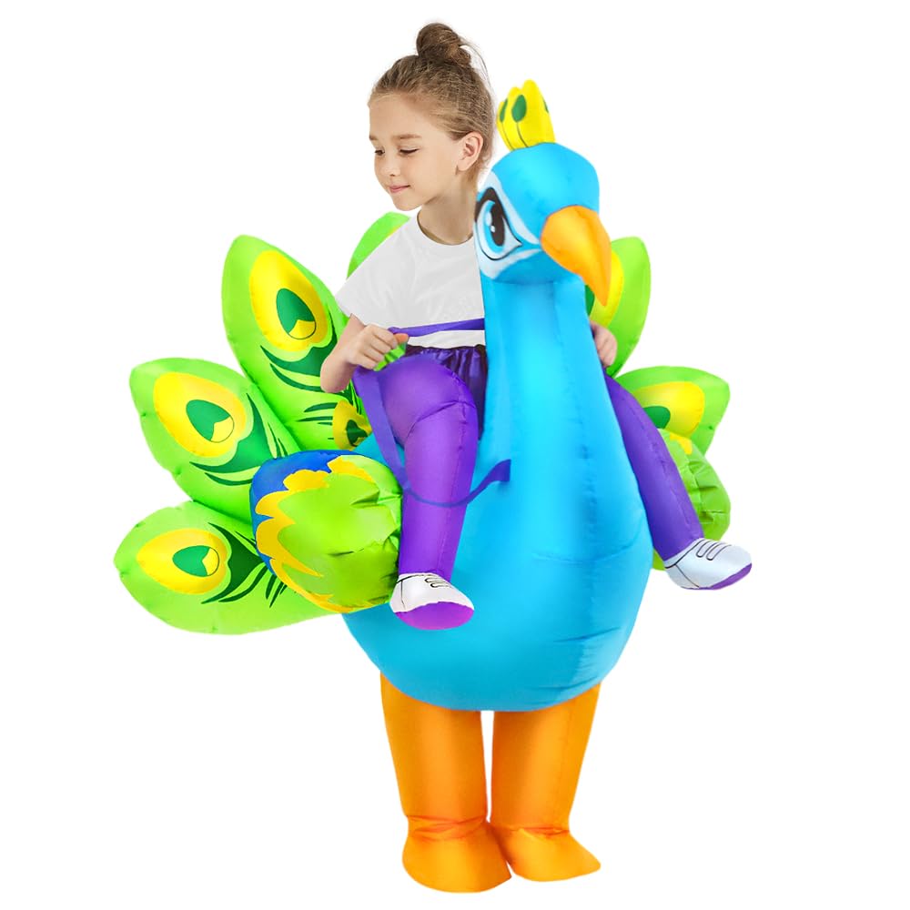 KOOY Inflatable Peacock Costume for Kids – Quick Inflate, Fun Halloween Blow-Up Suit