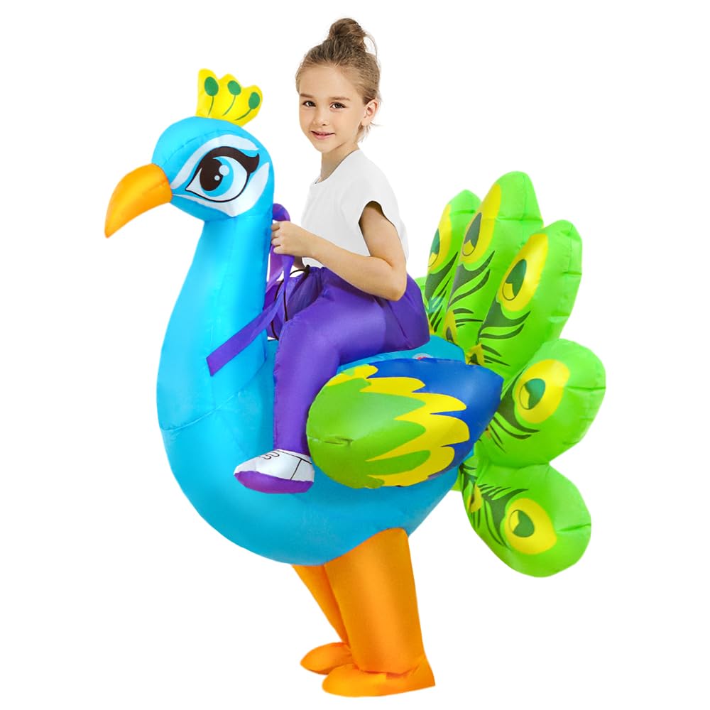 KOOY Inflatable Peacock Costume for Kids – Quick Inflate, Fun Halloween Blow-Up Suit